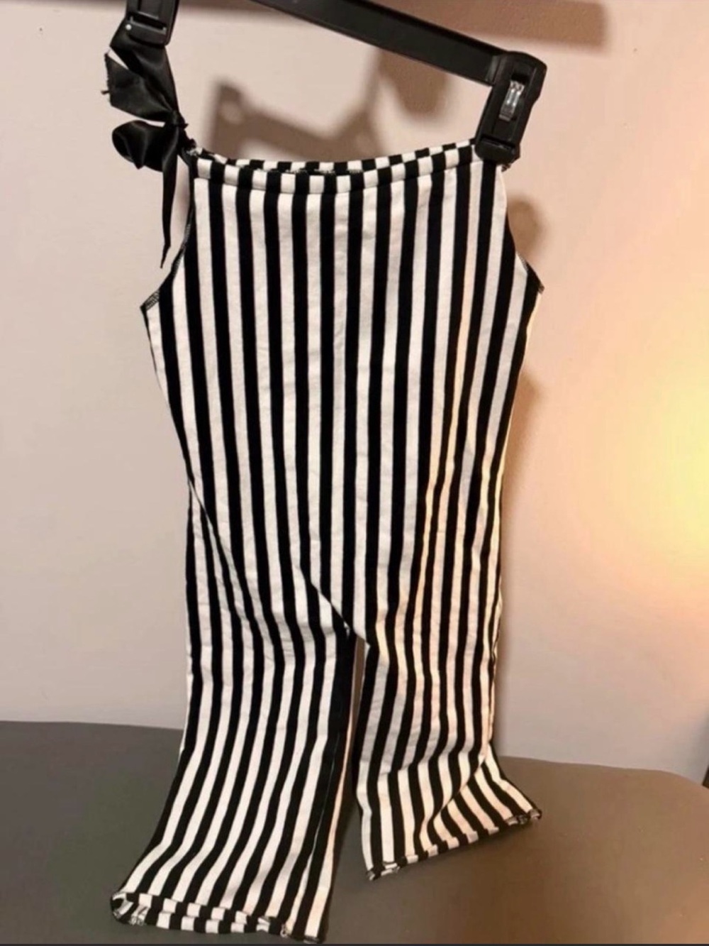 Black & White Striped One-Shoulder Kids Jumpsuit with Bow